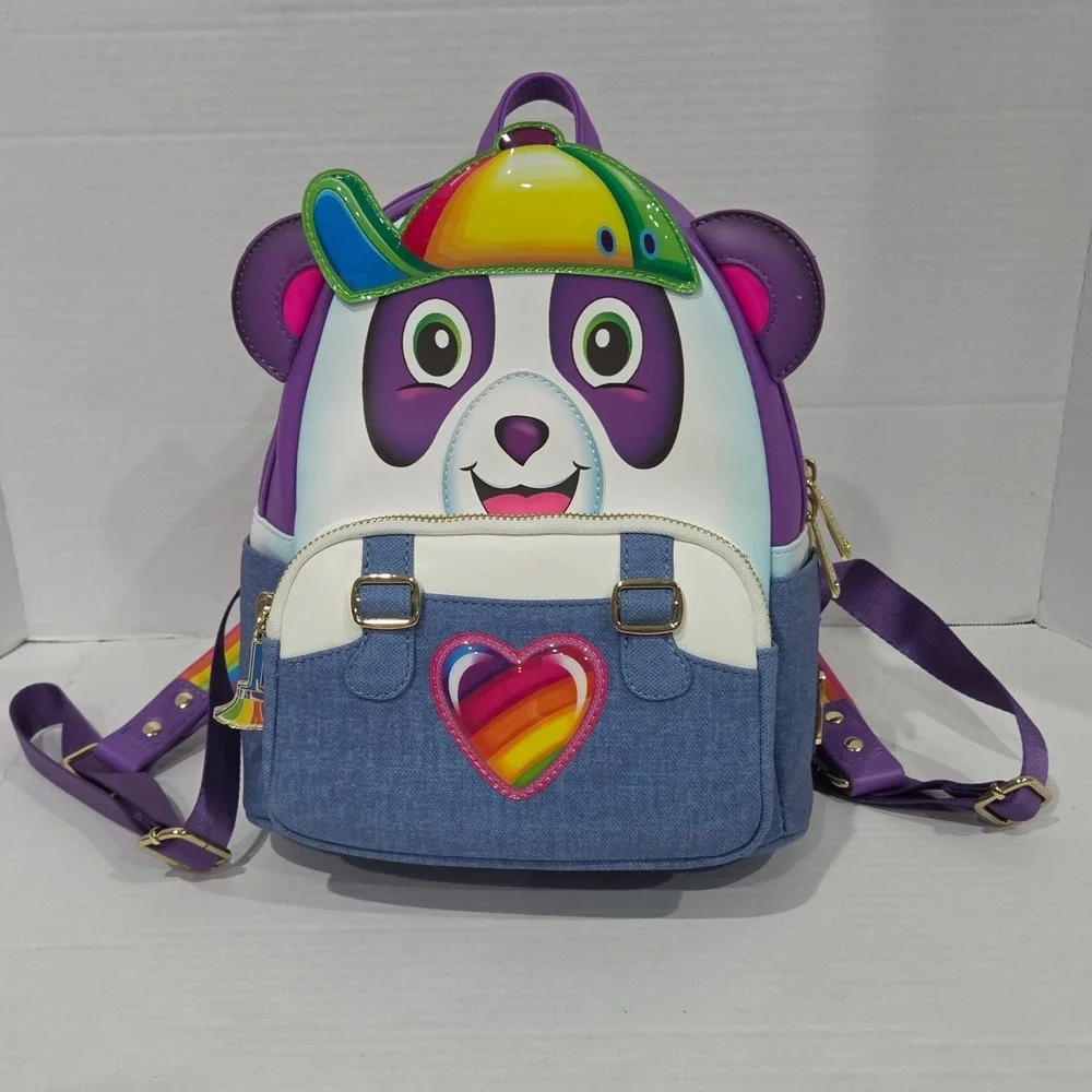 Lisa Frank Loungefly Forrest the Panda Mini Backpack Rainbow Denim Purple Bag